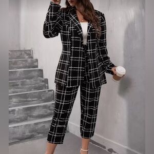 SHEIN Black and White Grid Pattern Pantsuit